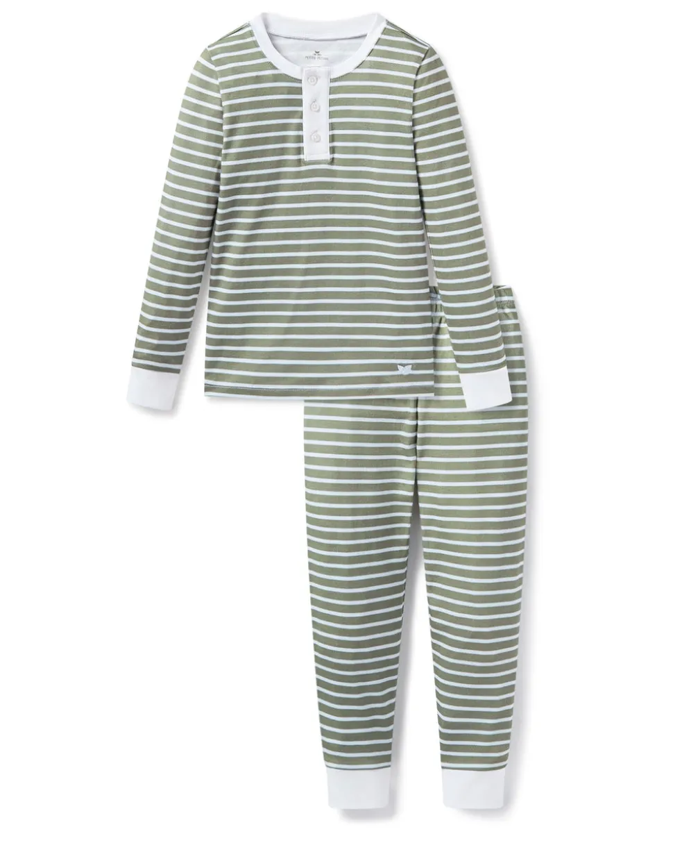 Kid’s Pima Snug Fit Pajama Set in Sage Stripe