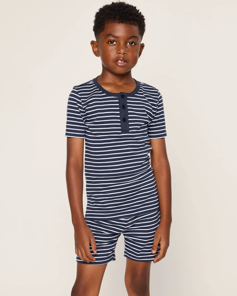 Kid’s Pima Snug Fit Pajama Short Set in Navy Stripe