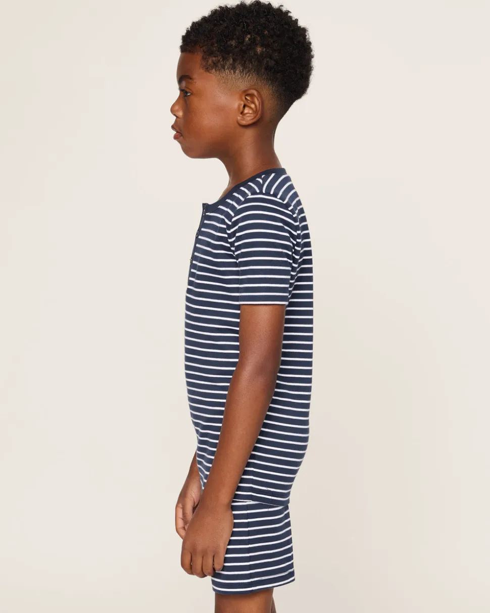 Kid’s Pima Snug Fit Pajama Short Set in Navy Stripe