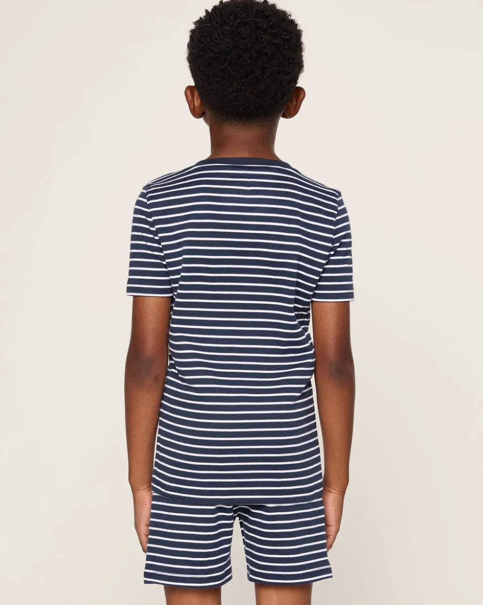 Kid’s Pima Snug Fit Pajama Short Set in Navy Stripe