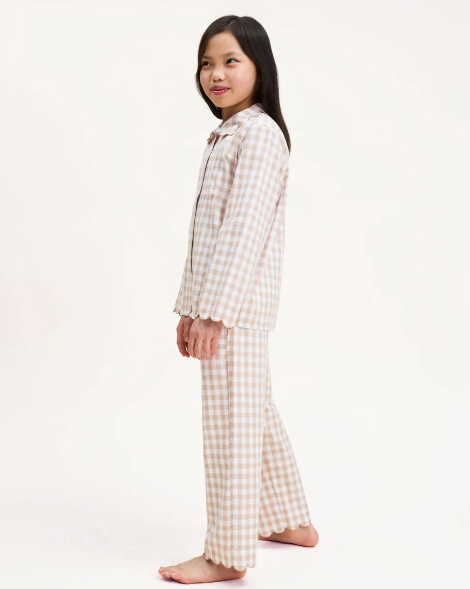 Kid's Twill Colette Pajama Set in Camel Gingham