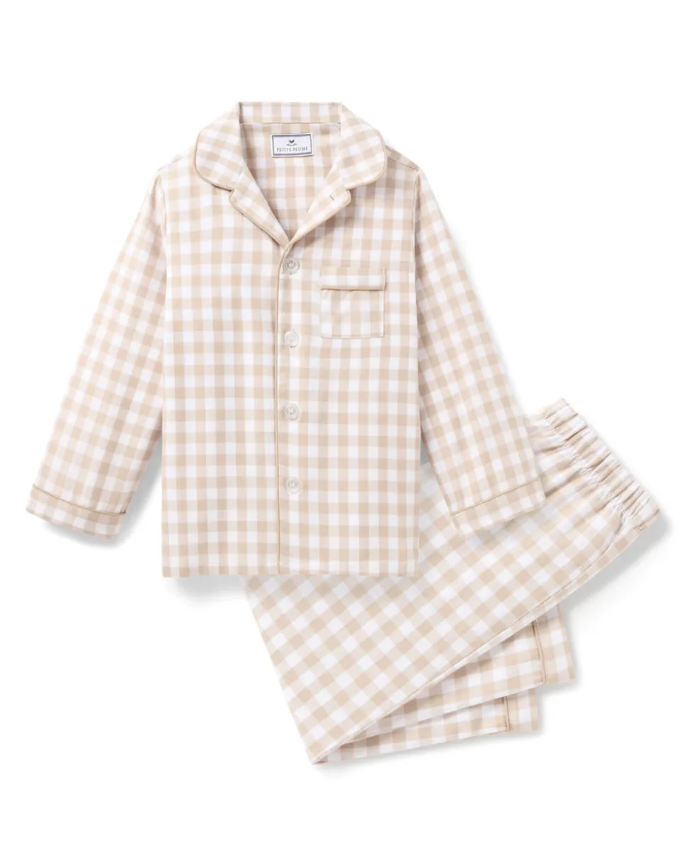 Kid's Twill Pajama Set in Camel Gingham
