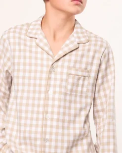 Kid's Twill Pajama Set in Camel Gingham