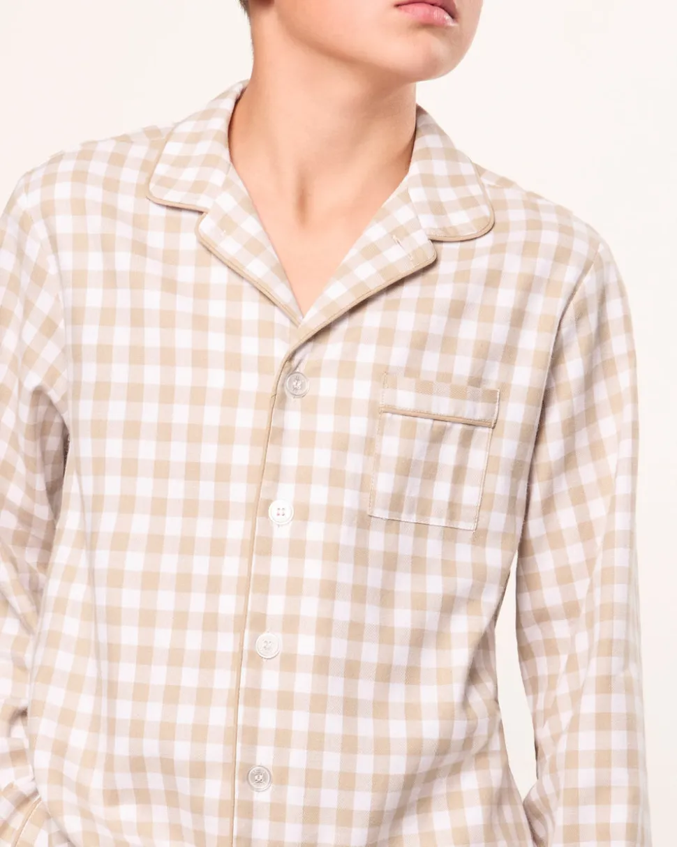 Kid's Twill Pajama Set in Camel Gingham