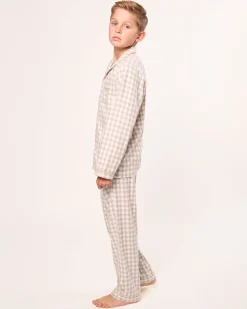 Kid's Twill Pajama Set in Camel Gingham