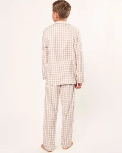 Kid's Twill Pajama Set in Camel Gingham