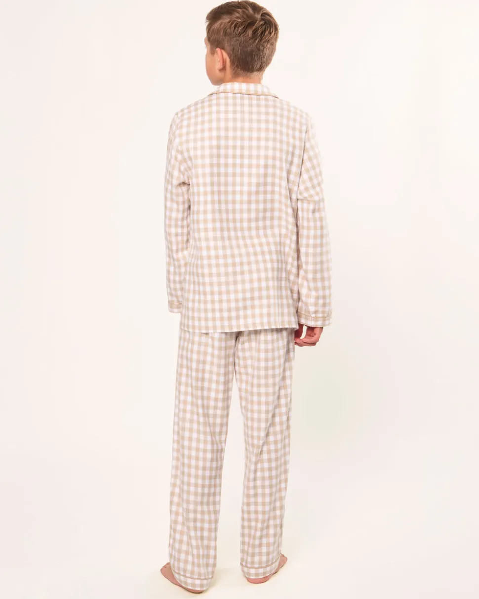 Kid's Twill Pajama Set in Camel Gingham