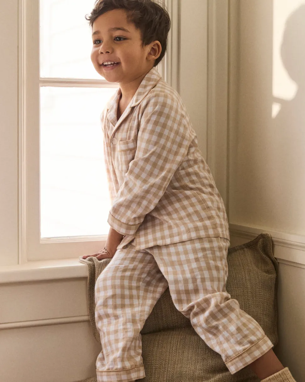 Kid's Twill Pajama Set in Camel Gingham