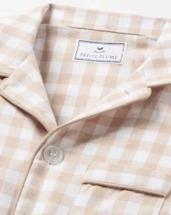 Kid's Twill Pajama Set in Camel Gingham
