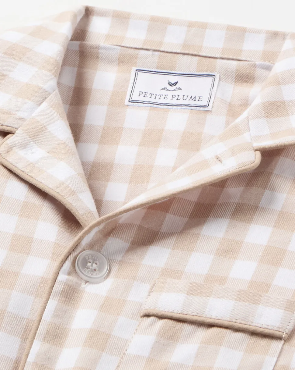 Kid's Twill Pajama Set in Camel Gingham
