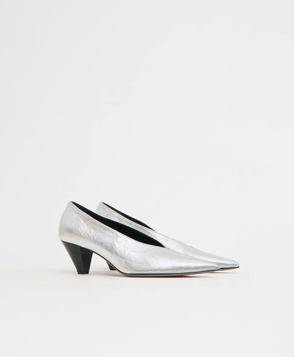 Kiki Heel in Crinkled Silver