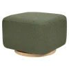 Kiwi Gliding Ottoman in Olive Boucle with Light Wood Base
