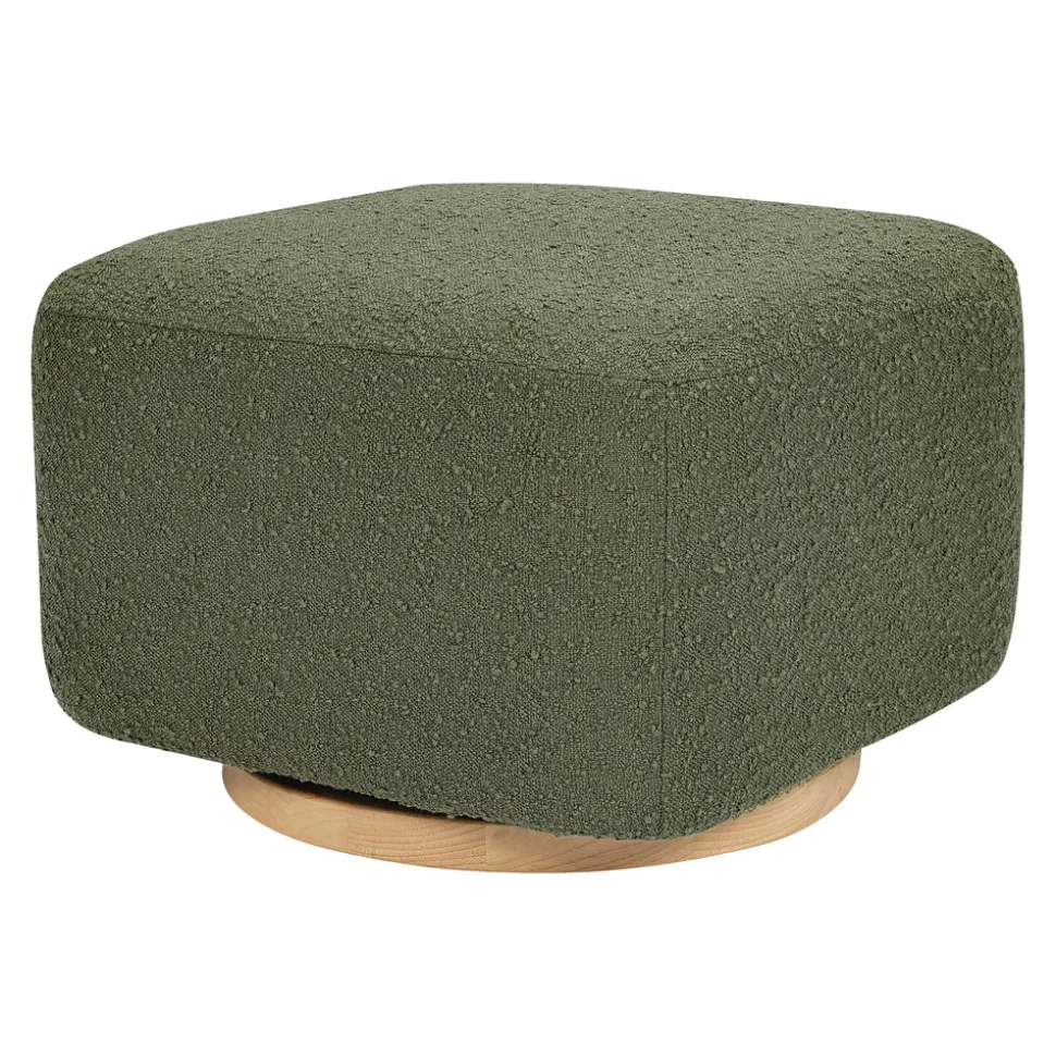 Kiwi Gliding Ottoman in Olive Boucle with Light Wood Base