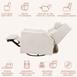 Kiwi Plus Power Recliner and Swivel Glider with Power Adjustable Headrest and USB Port in Performance Cream Eco-Weave