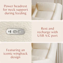 Kiwi Plus Power Recliner and Swivel Glider with Power Adjustable Headrest and USB Port in Performance Ivory Boucle