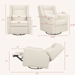 Kiwi Plus Power Recliner and Swivel Glider with Power Adjustable Headrest and USB Port in Performance Ivory Boucle