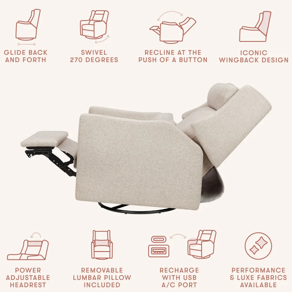 Kiwi Plus Power Recliner and Swivel Glider with Power Adjustable Headrest and USB Port in Performance Beach Eco-Weave