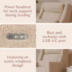 Kiwi Plus Power Recliner and Swivel Glider with Power Adjustable Headrest and USB Port in Chai Shearling
