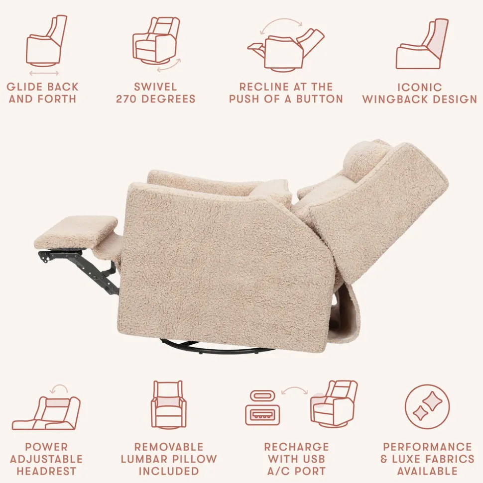 Kiwi Plus Power Recliner and Swivel Glider with Power Adjustable Headrest and USB Port in Chai Shearling