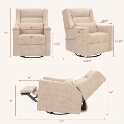 Kiwi Plus Power Recliner and Swivel Glider with Power Adjustable Headrest and USB Port in Chai Shearling