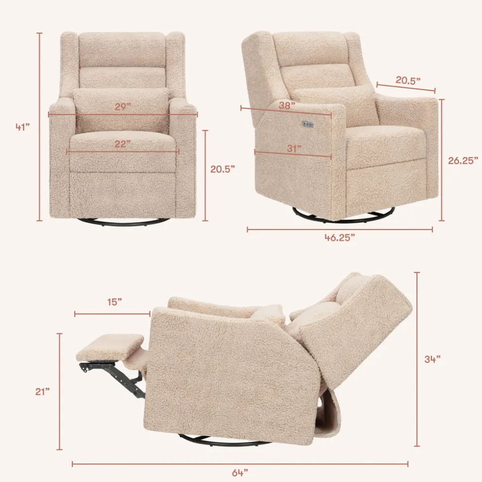 Kiwi Plus Power Recliner and Swivel Glider with Power Adjustable Headrest and USB Port in Chai Shearling
