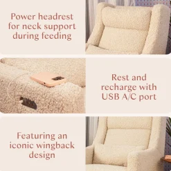 Kiwi Plus Power Recliner and Swivel Glider with Power Adjustable Headrest and USB Port in Almond Teddy Loop