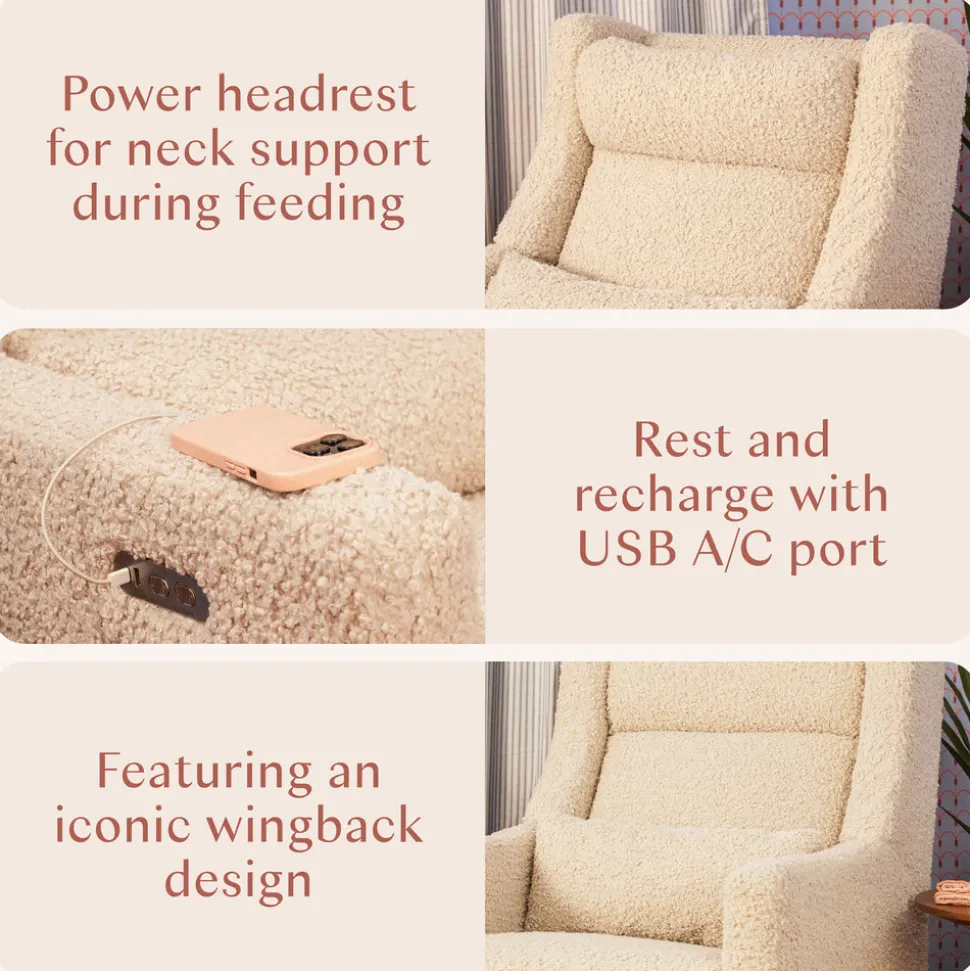 Kiwi Plus Power Recliner and Swivel Glider with Power Adjustable Headrest and USB Port in Almond Teddy Loop
