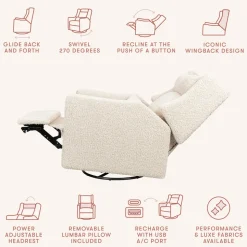 Kiwi Plus Power Recliner and Swivel Glider with Power Adjustable Headrest and USB Port in Almond Teddy Loop