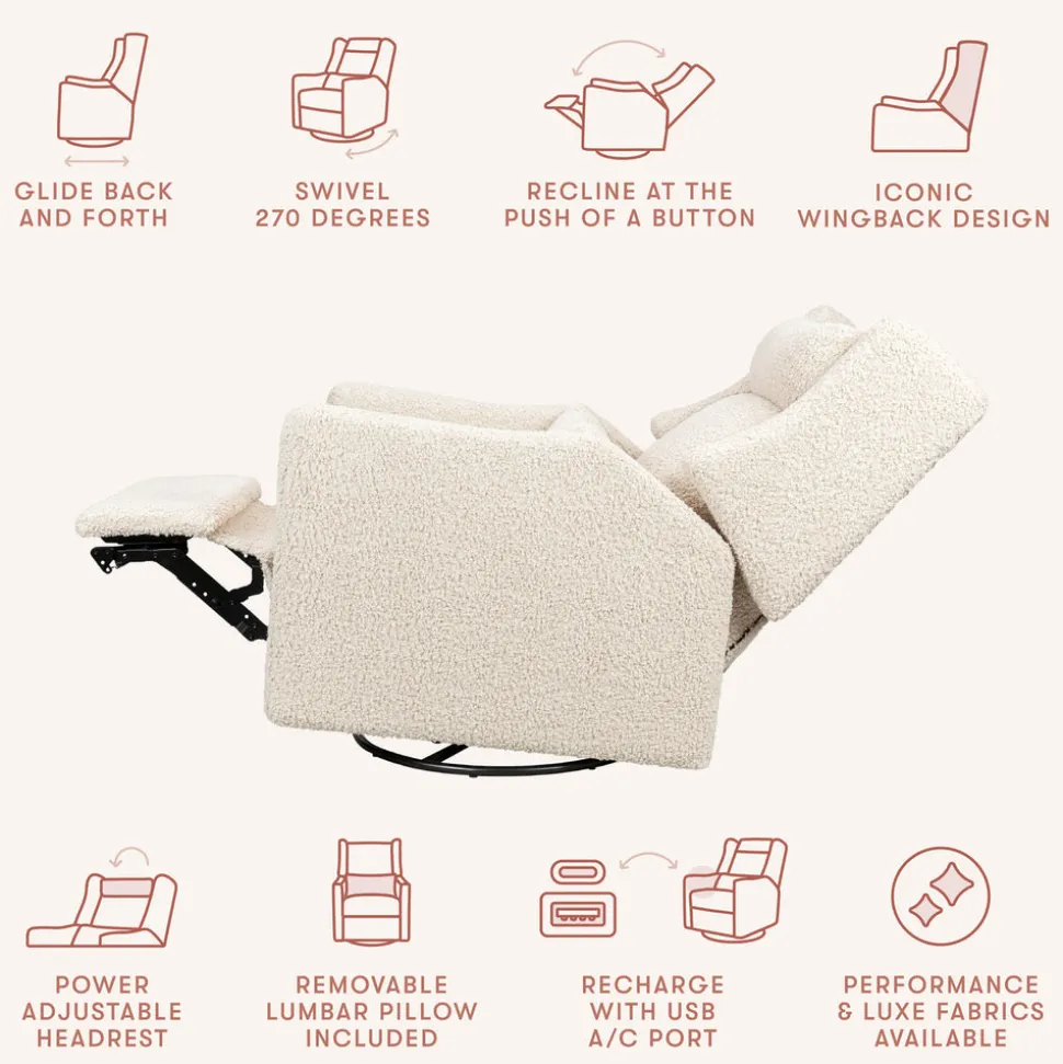 Kiwi Plus Power Recliner and Swivel Glider with Power Adjustable Headrest and USB Port in Almond Teddy Loop