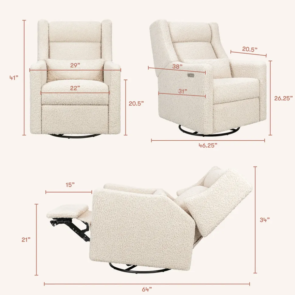 Kiwi Plus Power Recliner and Swivel Glider with Power Adjustable Headrest and USB Port in Almond Teddy Loop