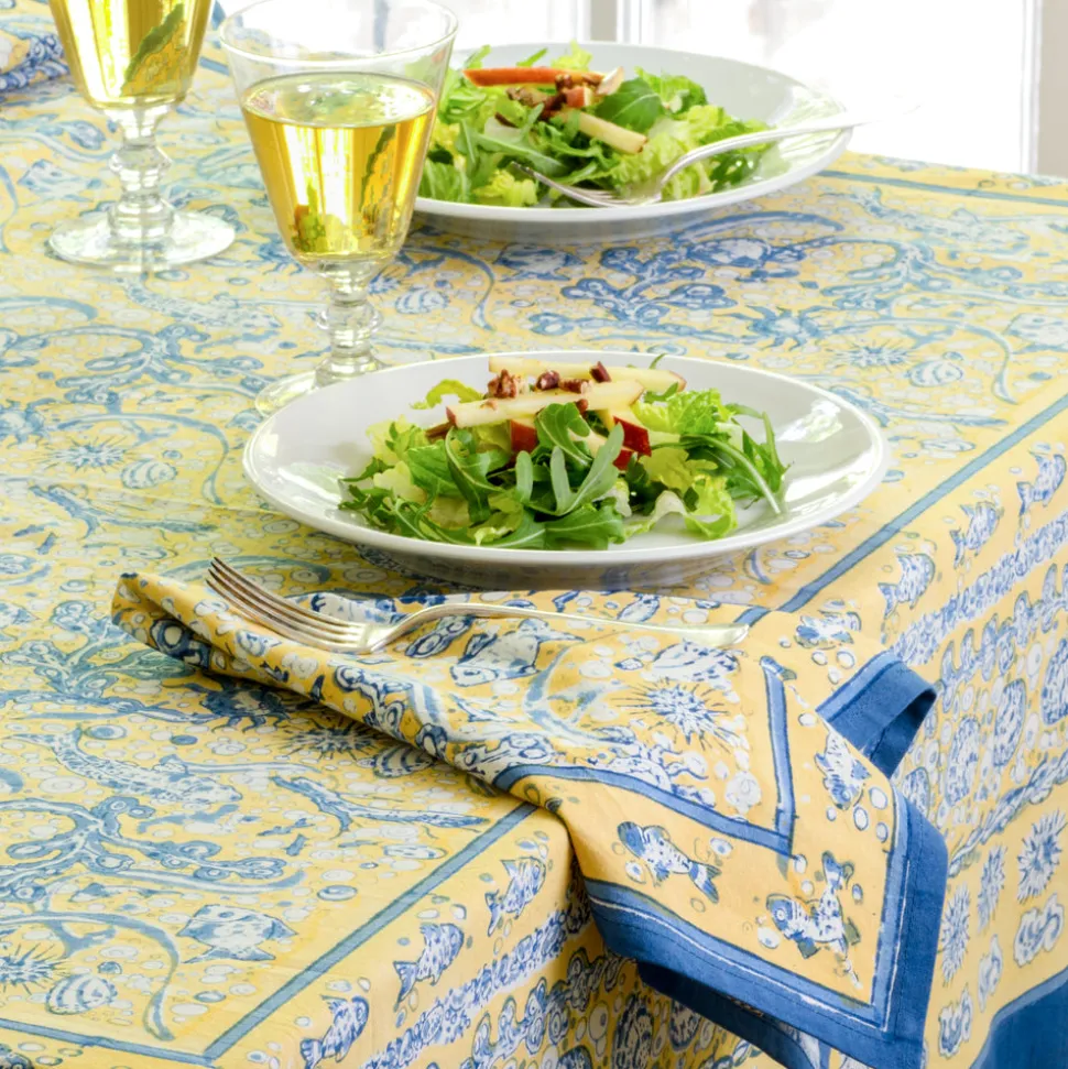 La Mer Napkins in Blue & Yellow, Set of 6