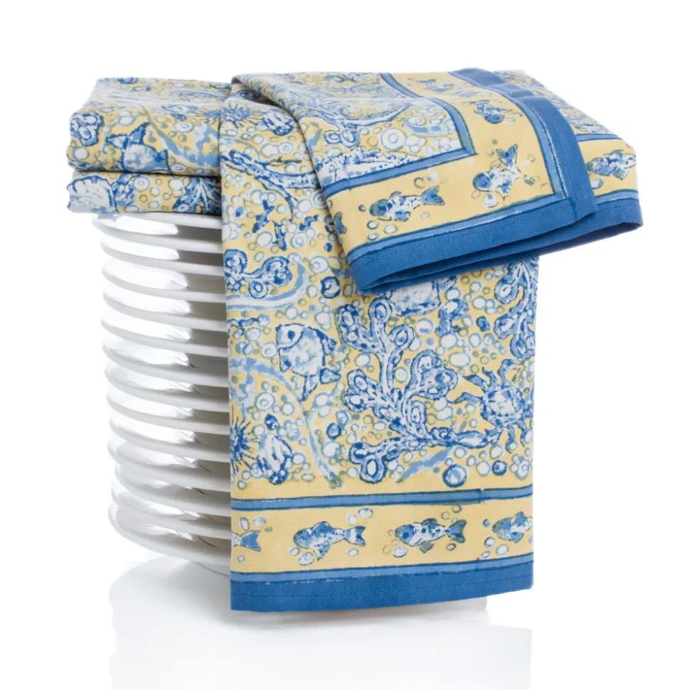 La Mer Tea Towels in Blue & Yellow, Set of 3