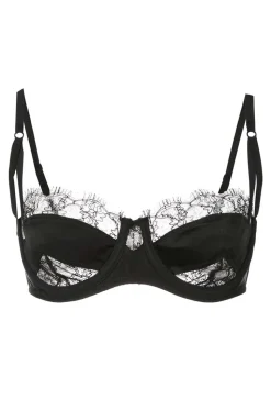Lace Inset Balconette Bra in Black