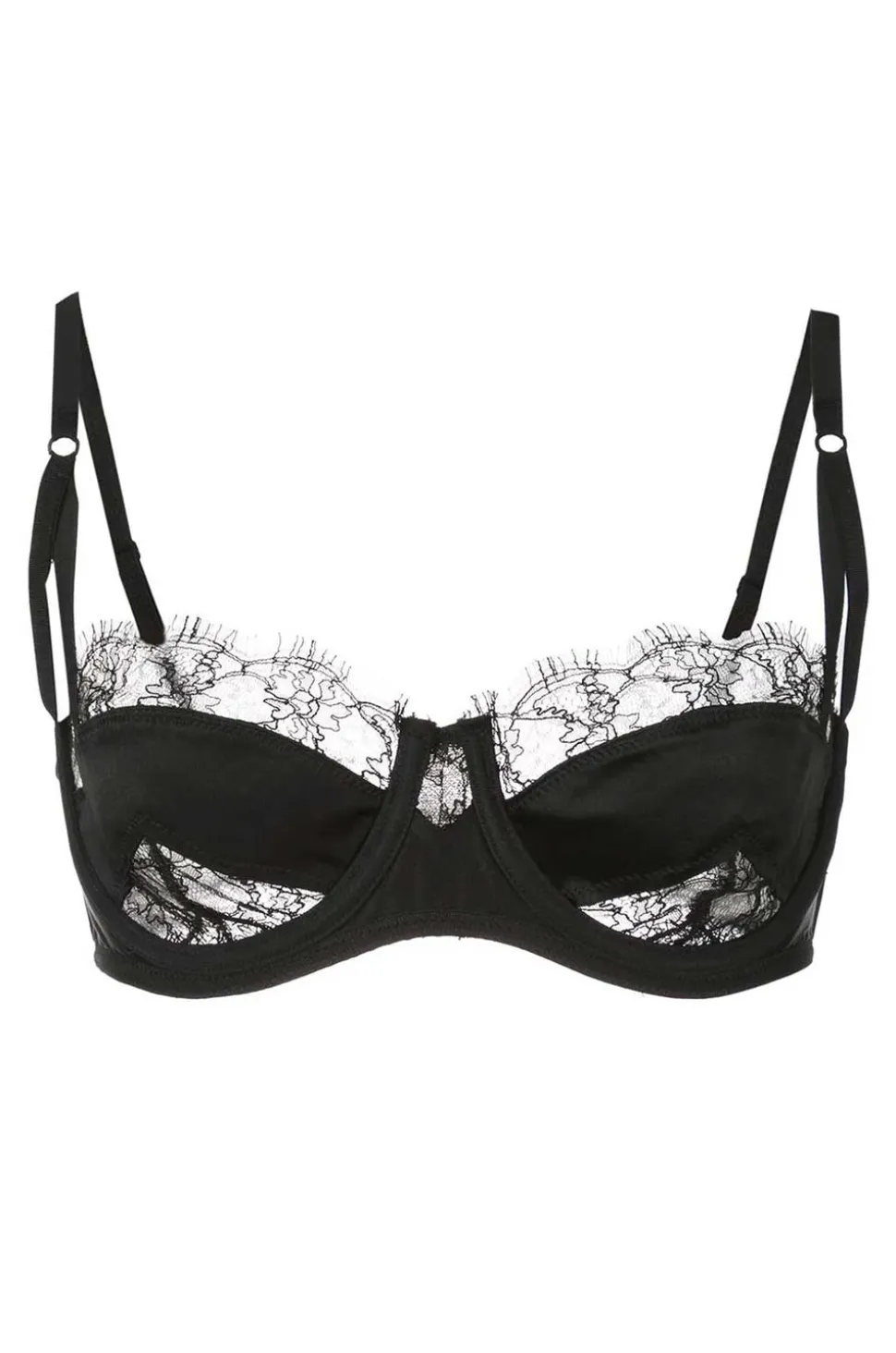Lace Inset Balconette Bra in Black