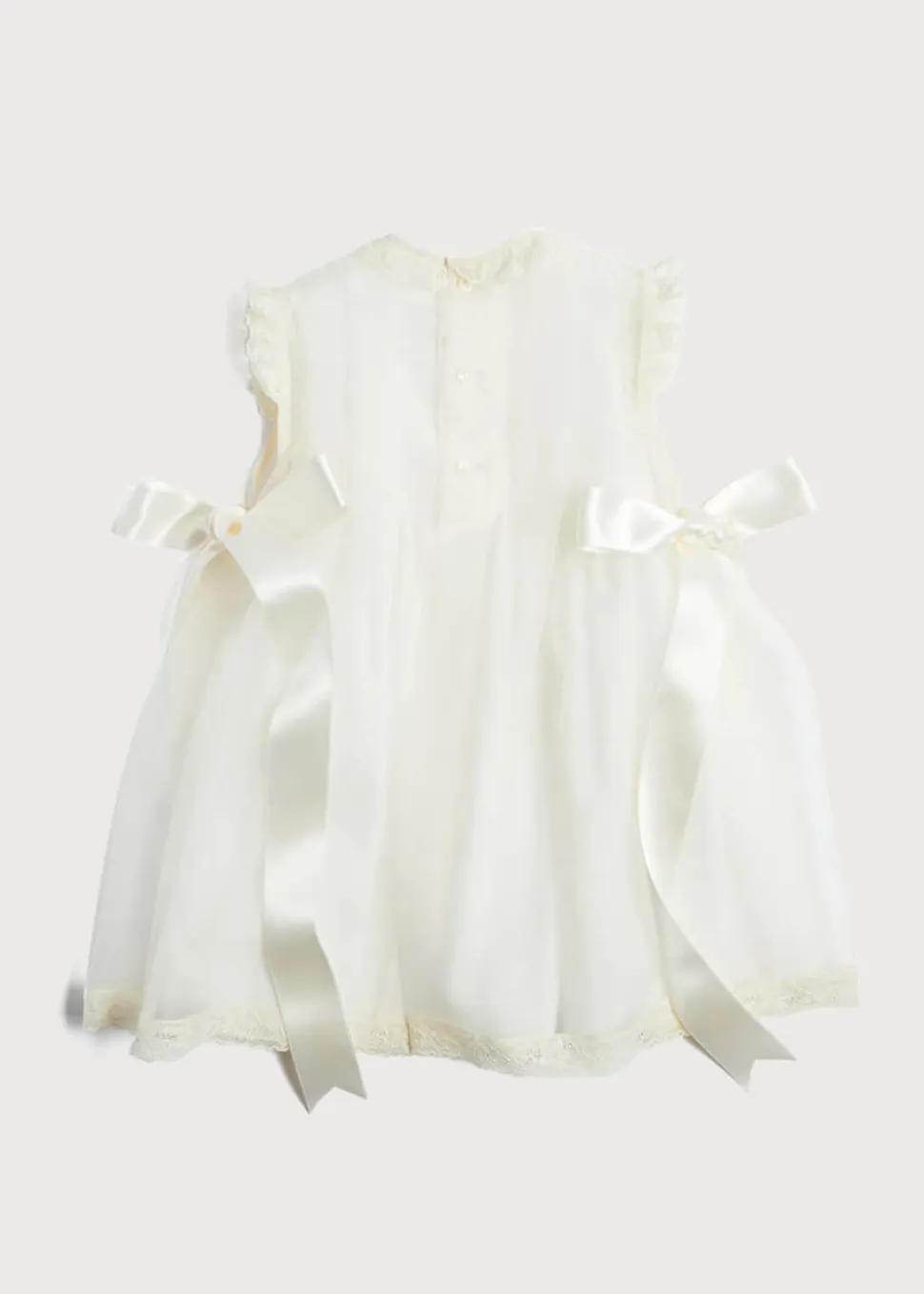 Lace Trim Fine Pleated Dress in Ivory