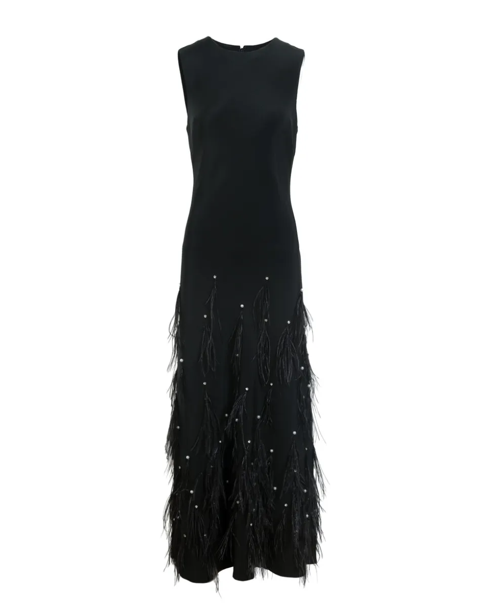 Laney Feather Dress in Noir