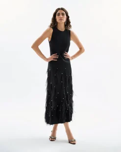 Laney Feather Dress in Noir