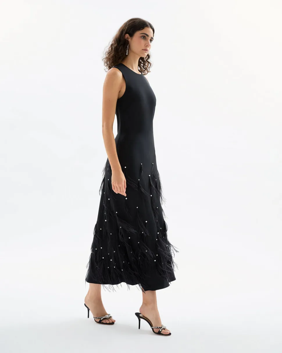 Laney Feather Dress in Noir
