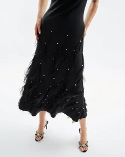 Laney Feather Dress in Noir