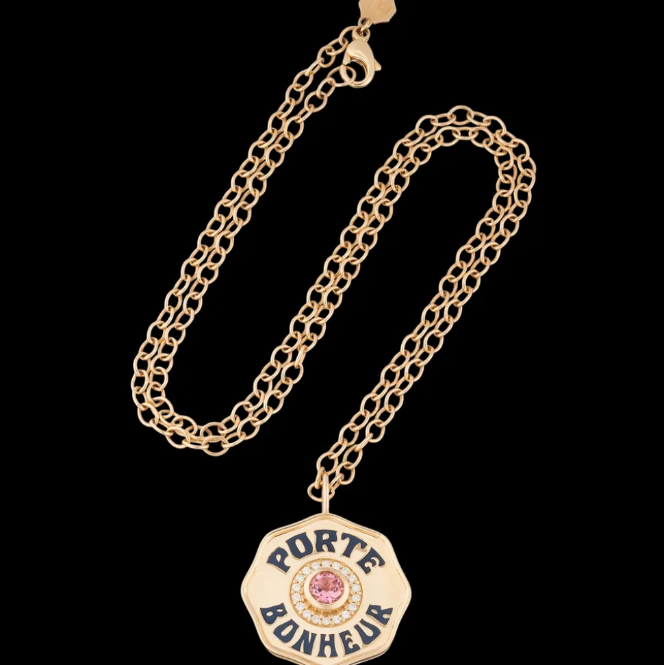 Large Enamel Porte Bonheur Necklace with Diamond Halo