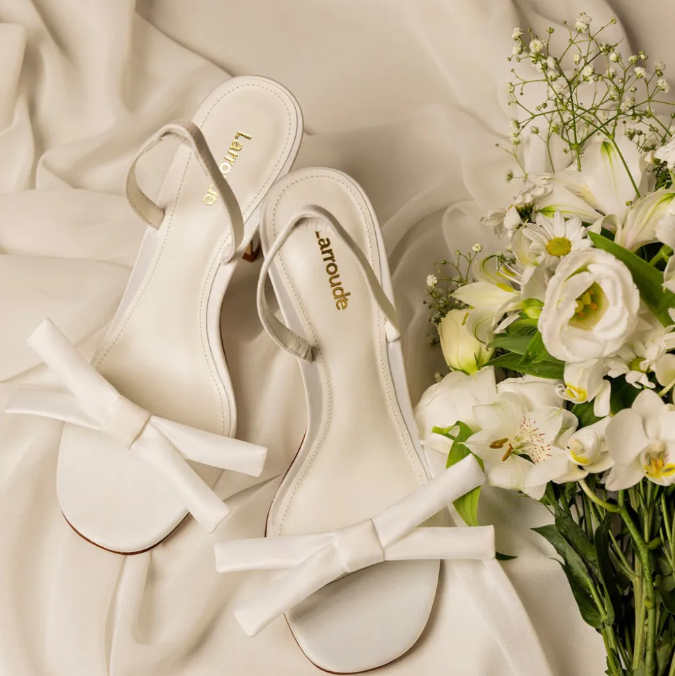 Larroudé x Markarian Bridal Sandal In White Satin