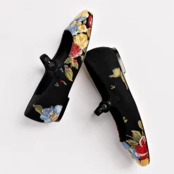 Larroudé x Markarian Flat In Floral Wool and Black Embroidery