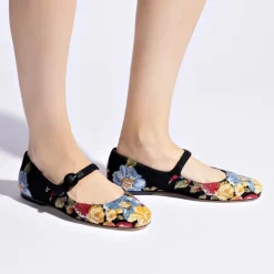 Larroudé x Markarian Flat In Floral Wool and Black Embroidery