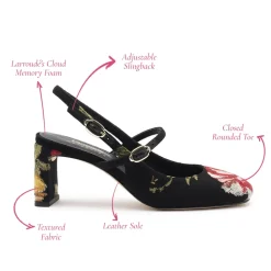 Larroudé x Markarian Pump In Black Wool and Floral Embroidery