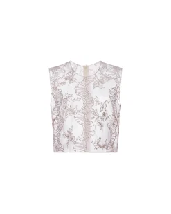 Laurence Top in Ivory Organza with Ribbon Embroidery