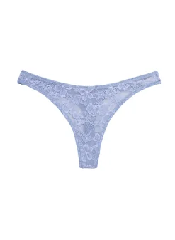 Le Stretch Lace Thong in Denim Blue