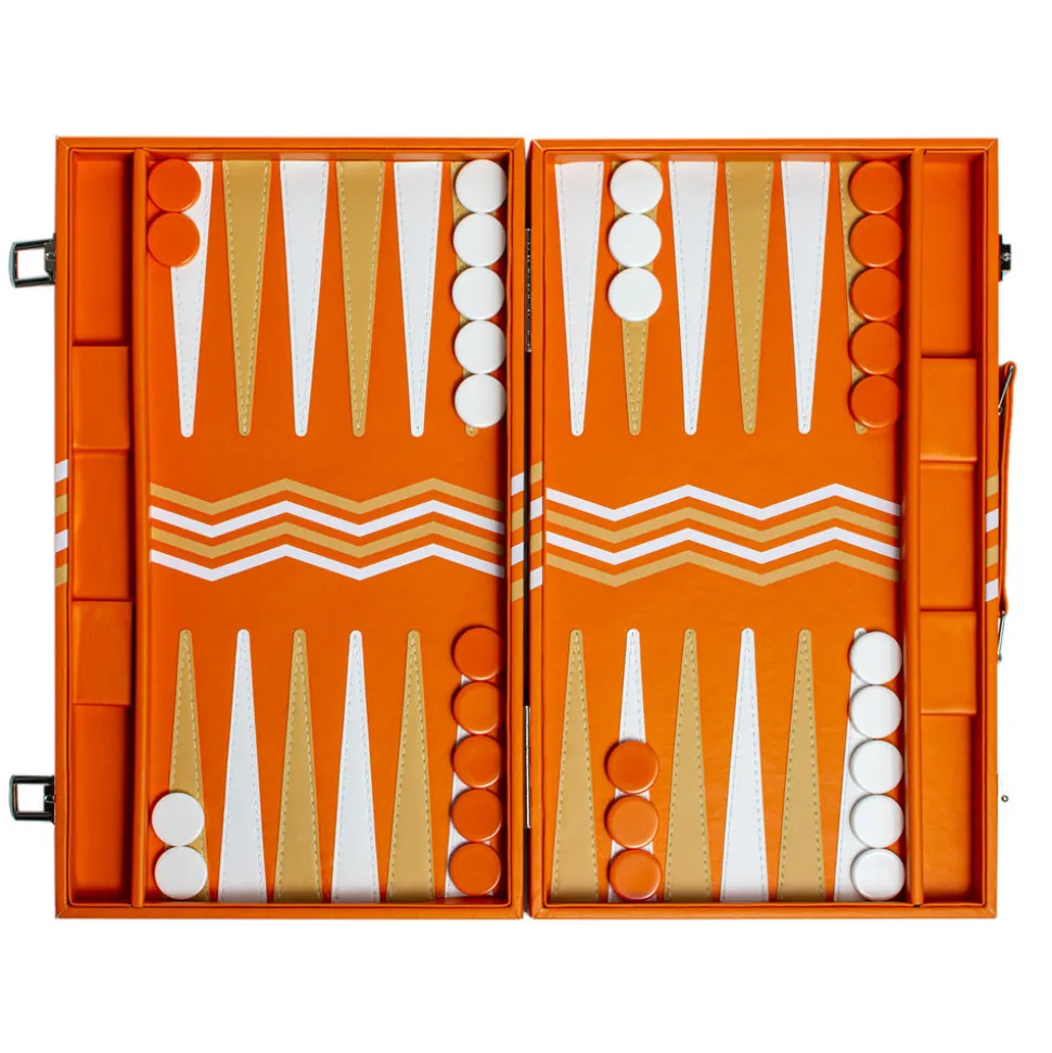 Leather Backgammon Board in Orange