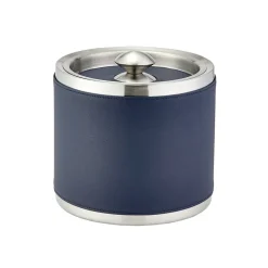 Leather Ice Bucket with Tongs in Blue