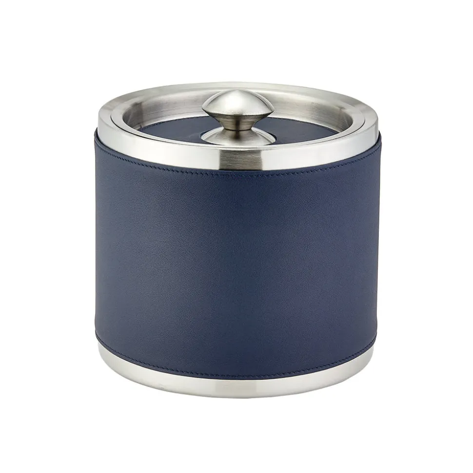Leather Ice Bucket with Tongs in Blue