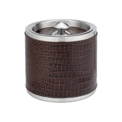 Leather Ice Bucket with Tongs in Crocodile Embossed Leather